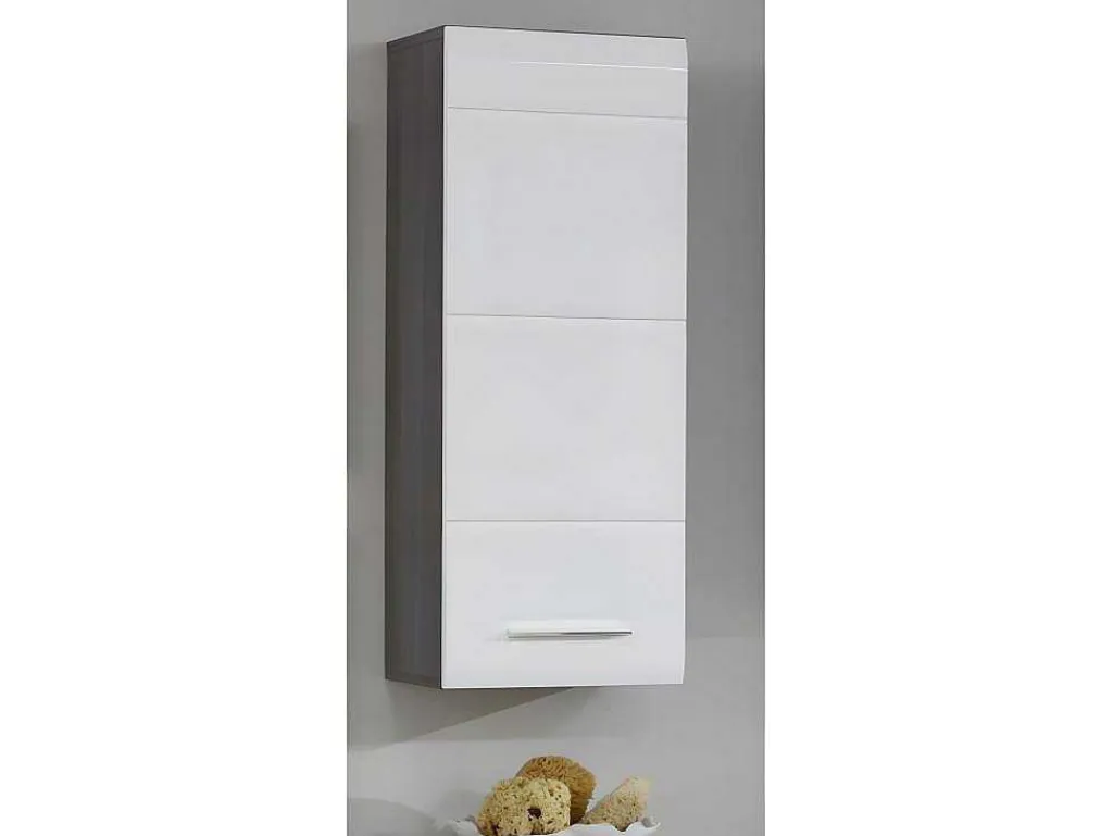Linebad Badkamerkast 1 Deur Gerookt Zilver, Wit Hoogglans.-Trendteam Outlet