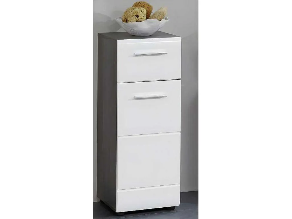 Linebad Badkamerkast 1 Deur, 1 Lade Gerookt Zilver, Wit Hoogglans.-Trendteam Clearance