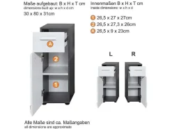 Linebad Badkamerkast 1 Deur, 1 Lade Gerookt Zilver, Wit Hoogglans.-Trendteam Clearance