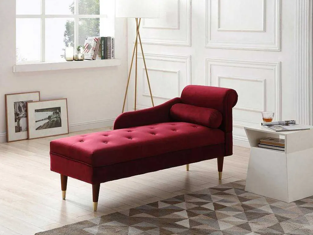 Linkse Chaise Longue Van Bordeaux-Rood Velours Umari-Vente-unique Clearance
