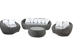 Loungeset Van Geweven Hars - Grijs - Zitbank, 2 Fauteuils En Salontafel - Whiteheaven-MYLIA Sale