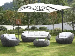 Loungeset Van Geweven Hars - Grijs - Zitbank, 2 Fauteuils En Salontafel - Whiteheaven-MYLIA Sale