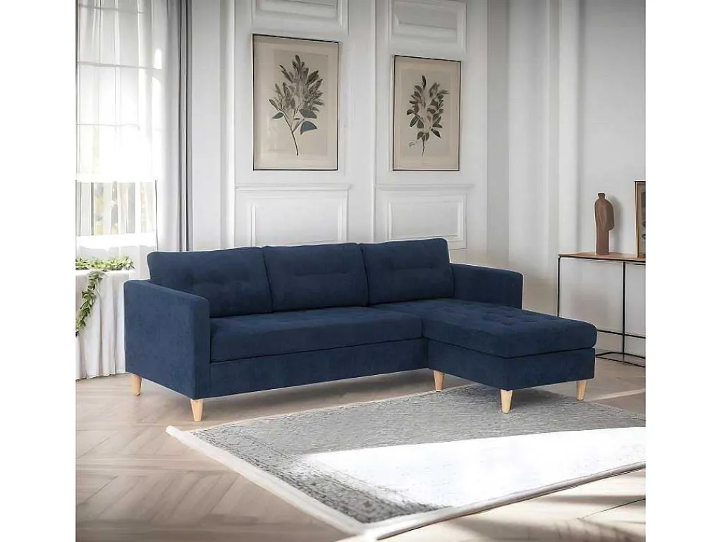 Marino Bank, Chaise Longue Naar Rechts Of Links Gedraaid In Fluweel Blauw.-Vente-unique Best