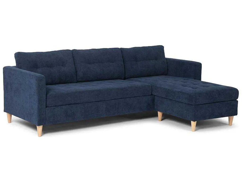 Marino Bank, Chaise Longue Naar Rechts Of Links Gedraaid In Fluweel Blauw.-Vente-unique Best