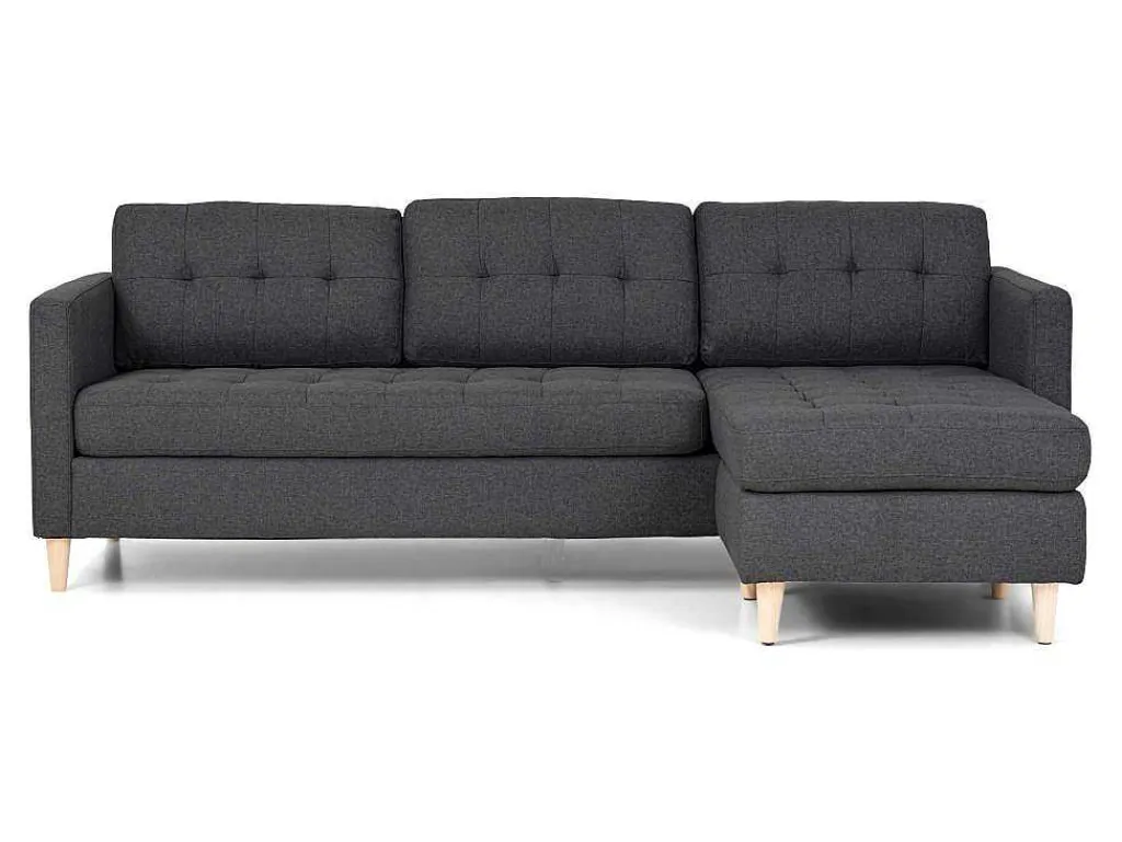 Marino 3-Zitsbank Met Chaise Longue Links Stof Donkergrijs.-Vente-unique Clearance