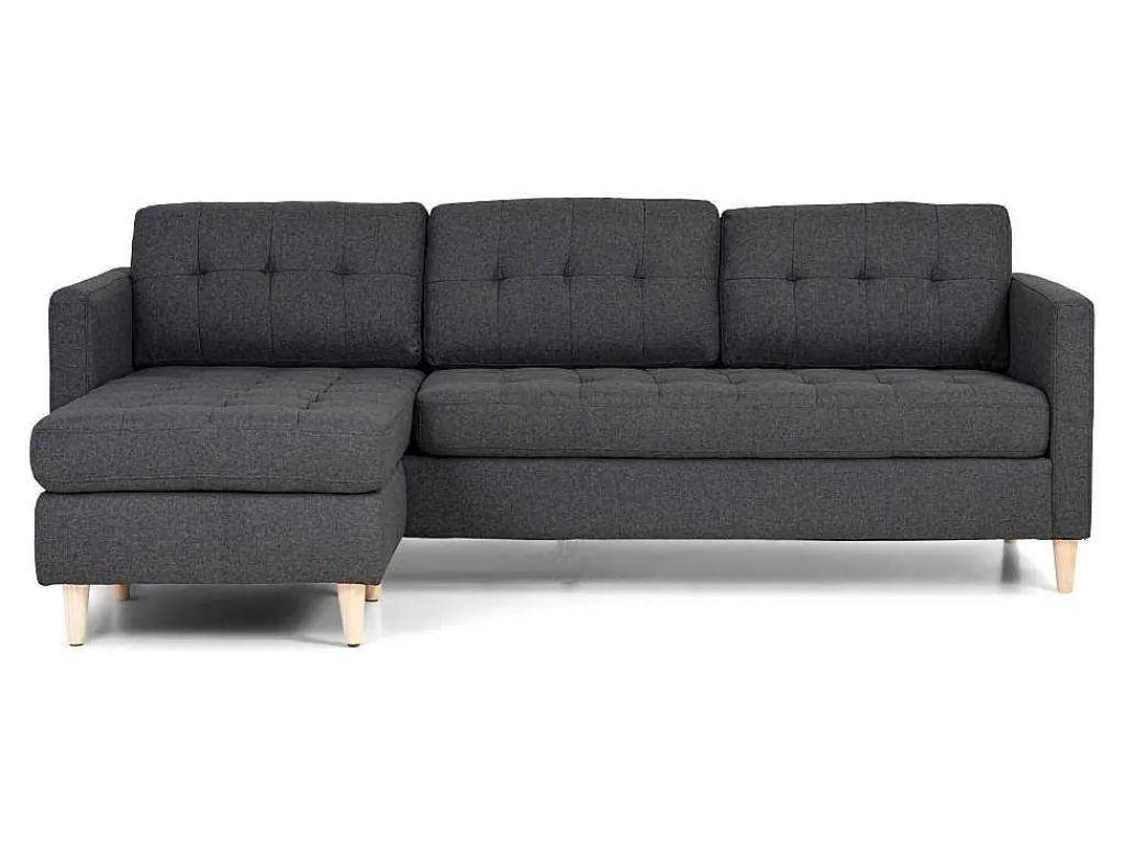 Marino 3-Zitsbank Met Chaise Longue Links Stof Donkergrijs.-Vente-unique Clearance