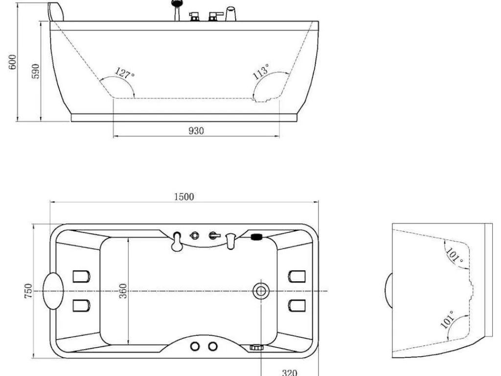 Massagebad - 1 Persoon - 150 X 75 X 59 Cm - Hoek Rechts - Gavino-Shower & Design Discount