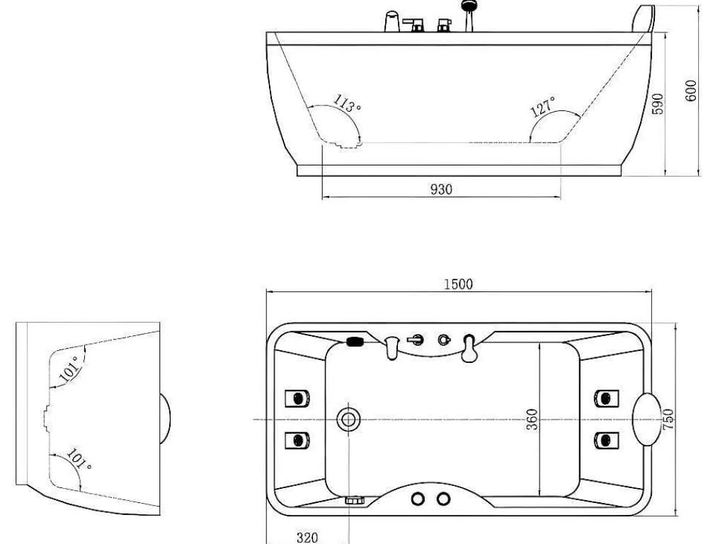 Massagebad Gavino - 1 Persoon - 75X150Xh65Cm - Linkse Hoek-Shower & Design Online