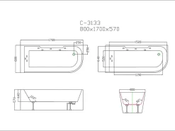 Massagebad Met Glazen Wand Aria Zwart - Persoons - 170*80*57Cm - Linkse Hoek-Shower & Design New