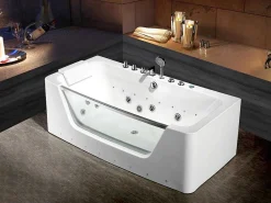 Massagebad Met Glazen Wand En Ledverlichting Dyona - 260L - 1 Persoon - 170*85*58Cm - Balneo Therapie-Shower & Design Outlet