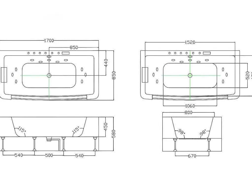 Massagebad Met Glazen Wand En Ledverlichting Dyona - 260L - 1 Persoon - 170*85*58Cm - Balneo Therapie-Shower & Design Outlet