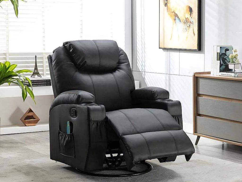 Massagestoel Van Kunstleer Silvano - Zwart-Vente-unique Best