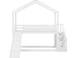 Massief Grenen Stapelbed 90X200Cm - Met Opbergtrap En Glijbaan - Wit-ModernLuxe New