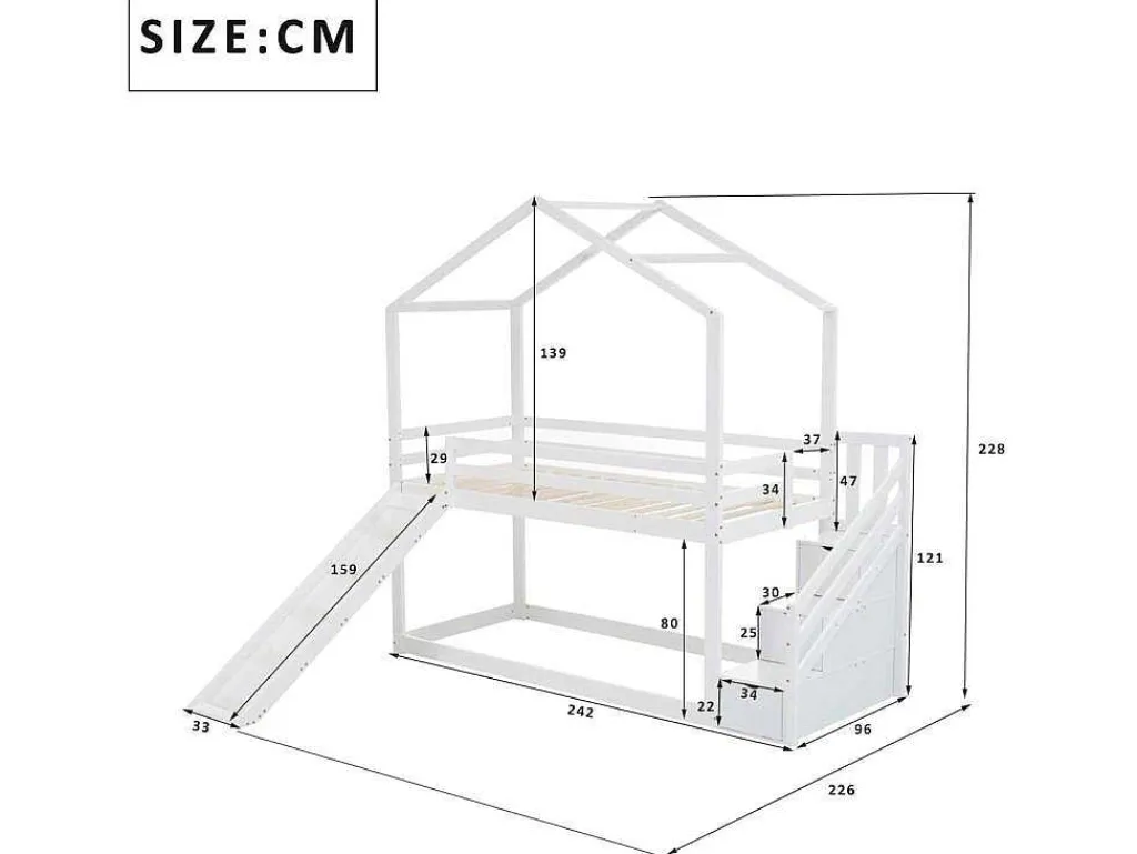 Massief Grenen Stapelbed 90X200Cm - Met Opbergtrap En Glijbaan - Wit-ModernLuxe New