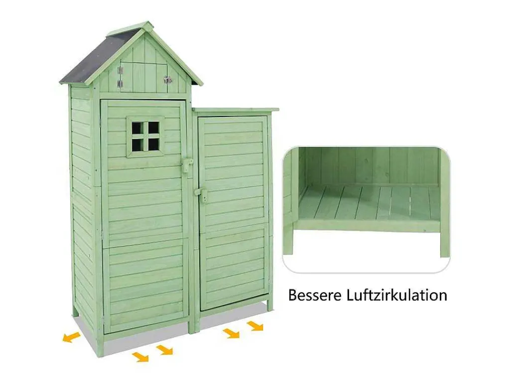 Massief Houten Tuinhuis Met Pvc Schuin Dak - 2 Planken 3 Klapdeuren - L118 X D54 X H173 Cm - Groen-Vente-unique Outlet
