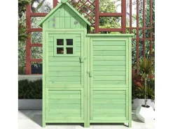 Massief Houten Tuinhuis Met Pvc Schuin Dak - 2 Planken 3 Klapdeuren - L118 X D54 X H173 Cm - Groen-Vente-unique Outlet