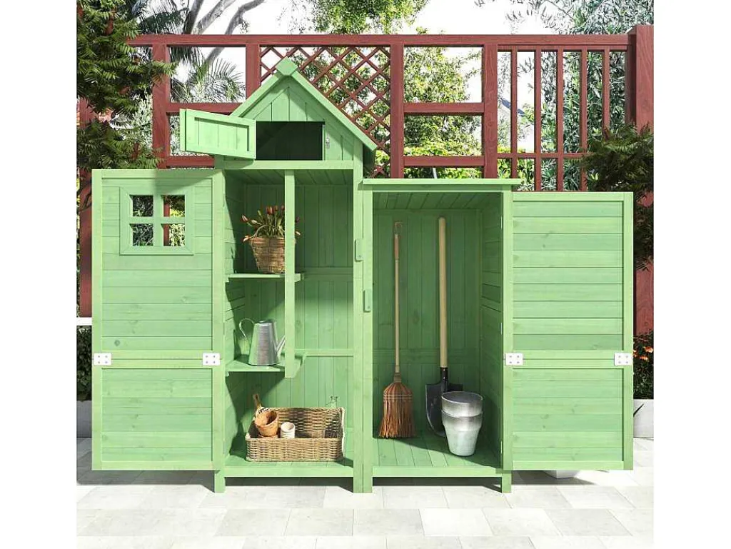 Massief Houten Tuinhuis Met Pvc Schuin Dak - 2 Planken 3 Klapdeuren - L118 X D54 X H173 Cm - Groen-Vente-unique Outlet