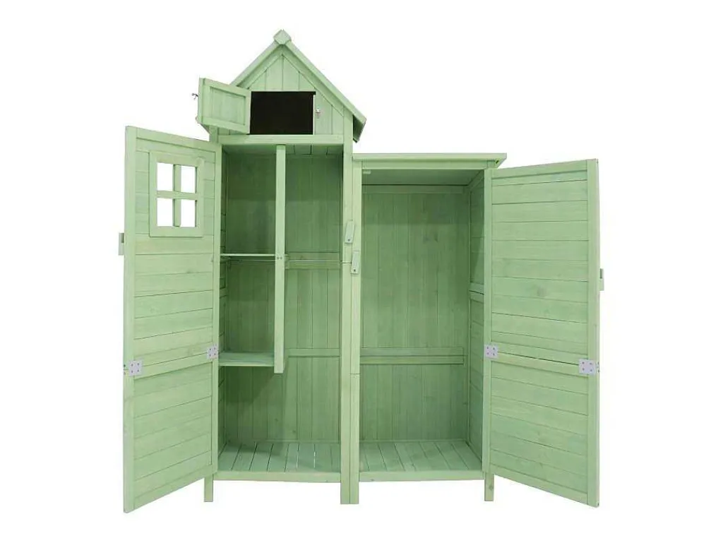 Massief Houten Tuinhuis Met Pvc Schuin Dak - 2 Planken 3 Klapdeuren - L118 X D54 X H173 Cm - Groen-Vente-unique Outlet