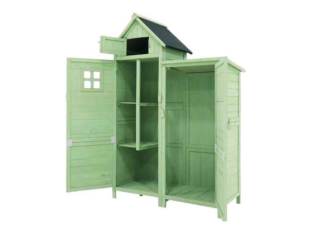 Massief Houten Tuinhuis Met Pvc Schuin Dak - 2 Planken 3 Klapdeuren - L118 X D54 X H173 Cm - Groen-Vente-unique Outlet