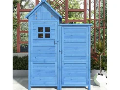 Massief Houten Tuinhuis Met Pvc Schuin Dak - 2 Planken 3 Klapdeuren - L118 X D54 X H173 Cm - Blauw-Vente-unique Clearance