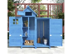 Massief Houten Tuinhuis Met Pvc Schuin Dak - 2 Planken 3 Klapdeuren - L118 X D54 X H173 Cm - Blauw-Vente-unique Clearance