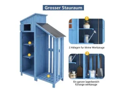 Massief Houten Tuinhuis Met Pvc Schuin Dak - 2 Planken 3 Klapdeuren - L124 X D46 X H174 Cm - Blauw-Vente-unique Sale