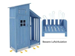 Massief Houten Tuinhuis Met Pvc Schuin Dak - 2 Planken 3 Klapdeuren - L124 X D46 X H174 Cm - Blauw-Vente-unique Sale