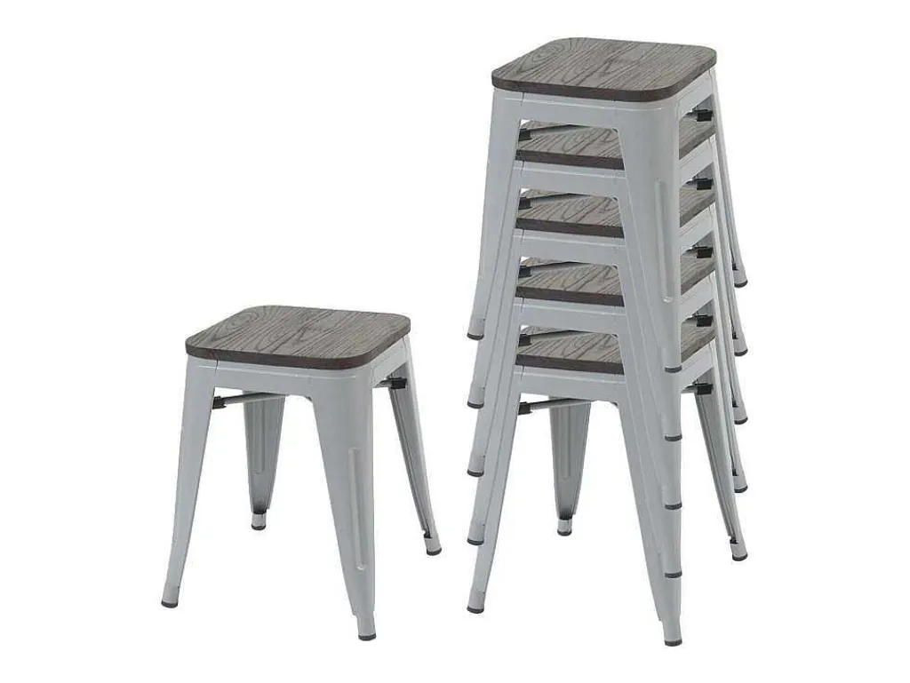Mcw-A73 Kruk (Set Van 6) Houten Zitting, Grijs-Vente-unique Clearance