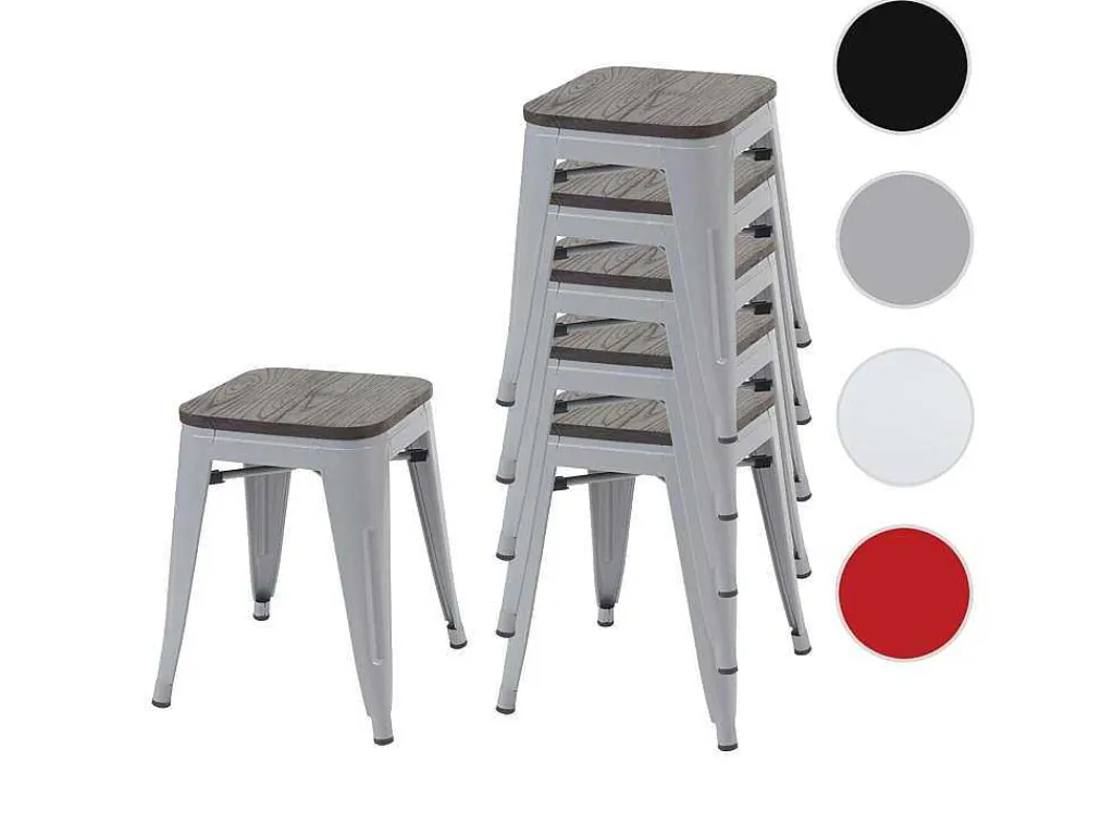 Mcw-A73 Kruk (Set Van 6) Houten Zitting, Grijs-Vente-unique Clearance