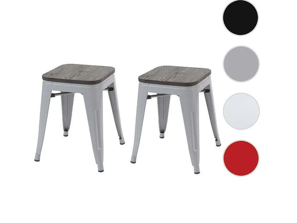 Mcw-A73 Kruk (Set Van 2) Houten Zitting, Grijs-Vente-unique Clearance