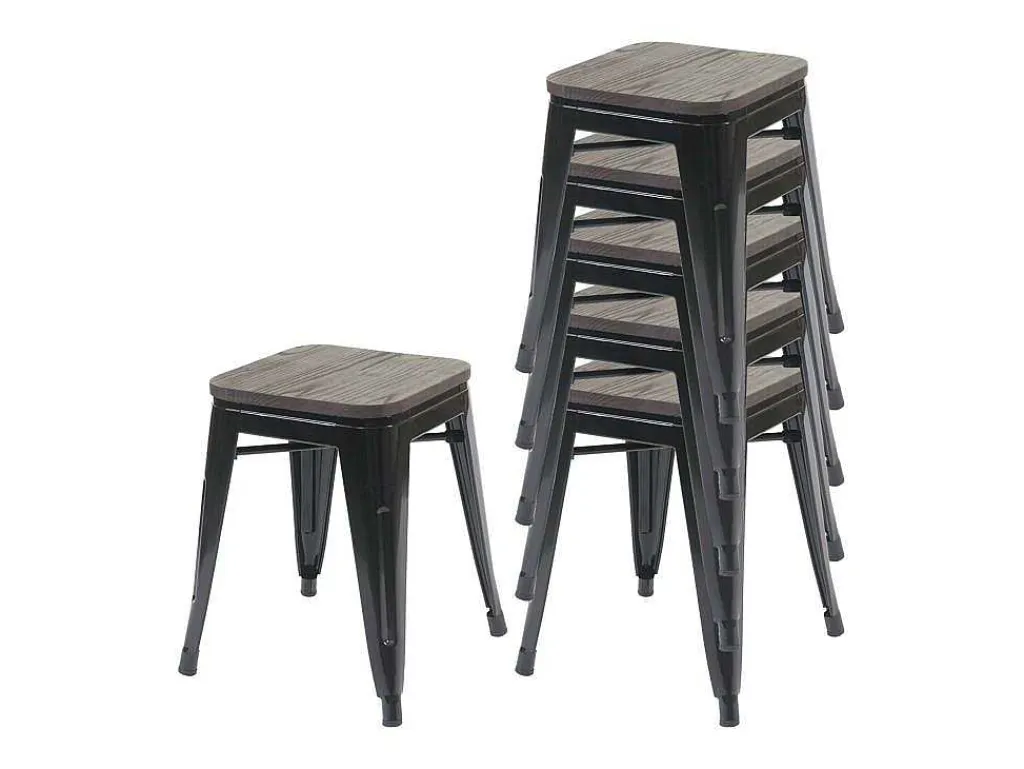 Mcw-A73 Kruk (Set Van 6) Houten Zitting, Zwart-Vente-unique Sale
