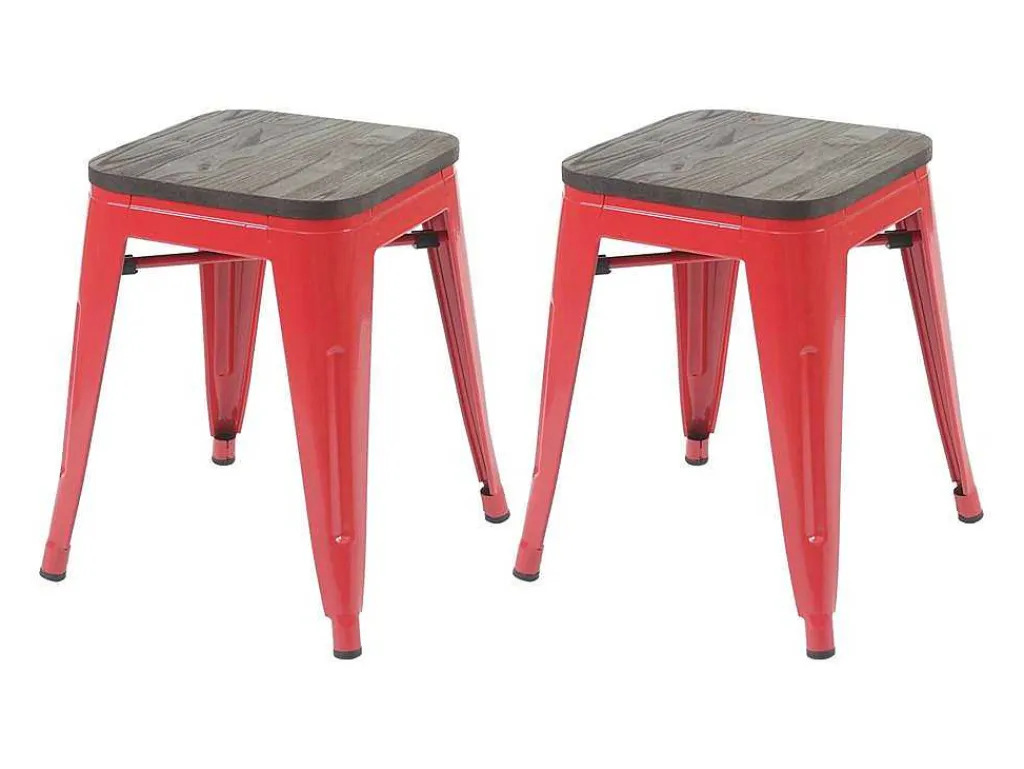 Mcw-A73 Kruk (Set Van 2) Houten Zitting, Rood-Vente-unique Hot