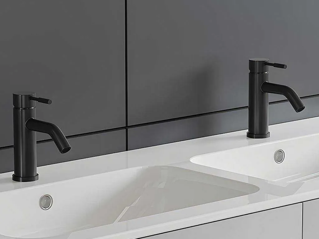 Mechanische Mengkraan Met Ronde Vorm Van Geborsteld Roestvrij Staal - Mat Zwart - H17 Cm - Salavan-Shower & Design Hot