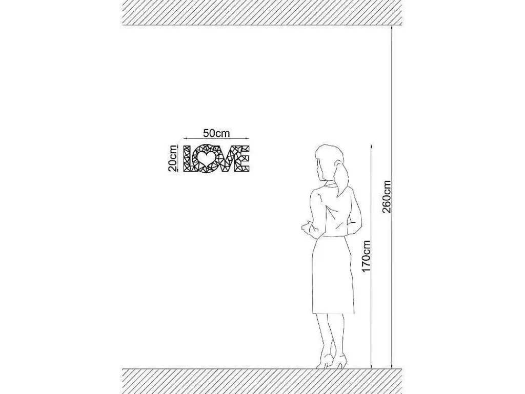 Metalen Decoratie Love 8, Zwart, 50X1,5X20 Cm,-EPIKASA Online