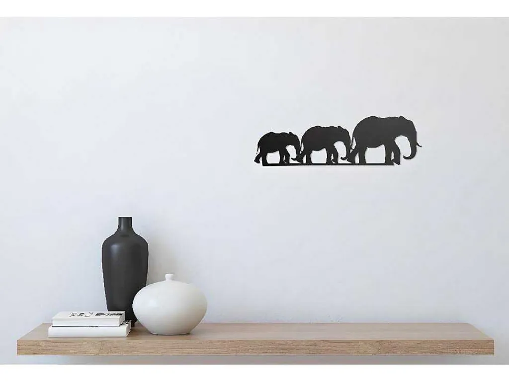 Metalen Decoratie Olifant 4, Zwart, 50X1,5X15 Cm,-EPIKASA Sale
