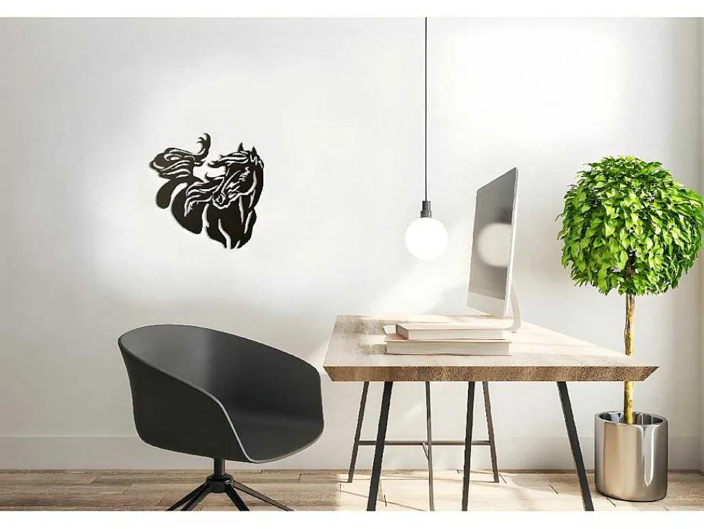 Metalen Decoratie Paard 2, Zwart, 50X1,5X50 Cm,-EPIKASA Clearance