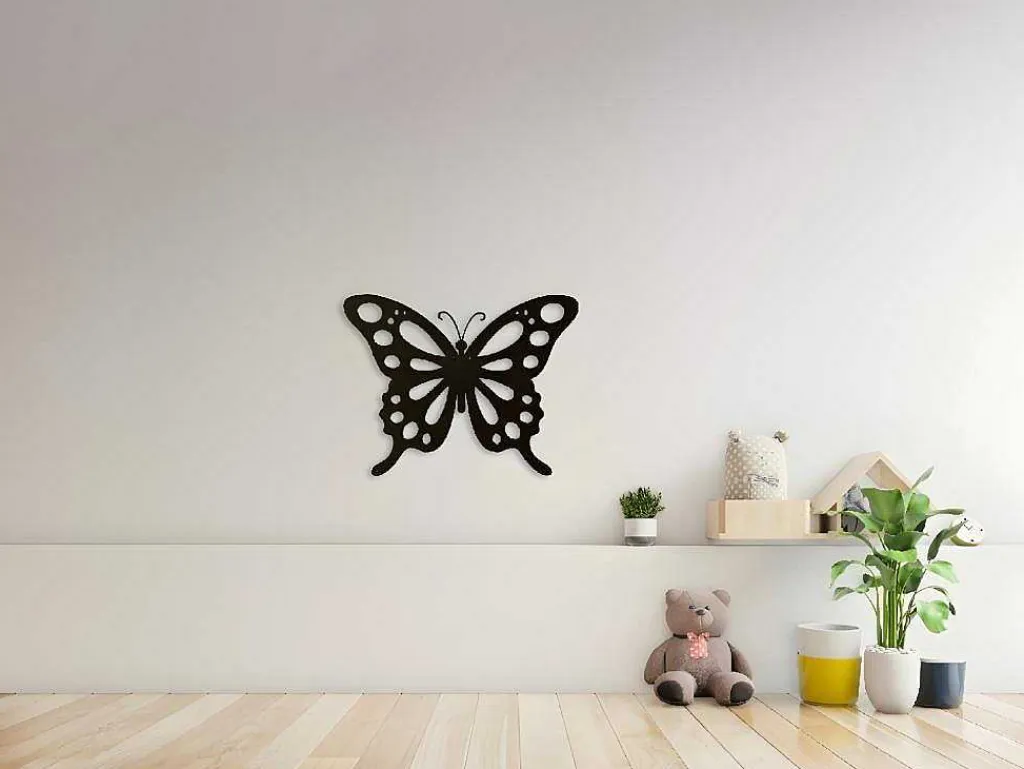 Metalen Decoratie Vlinder 7, Zwart, 48X1,5X37 Cm,-EPIKASA New