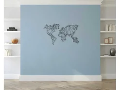 Metalen Decoratie Wereldkaart 4, Zwart, 120X1,5X72 Cm,-EPIKASA Discount