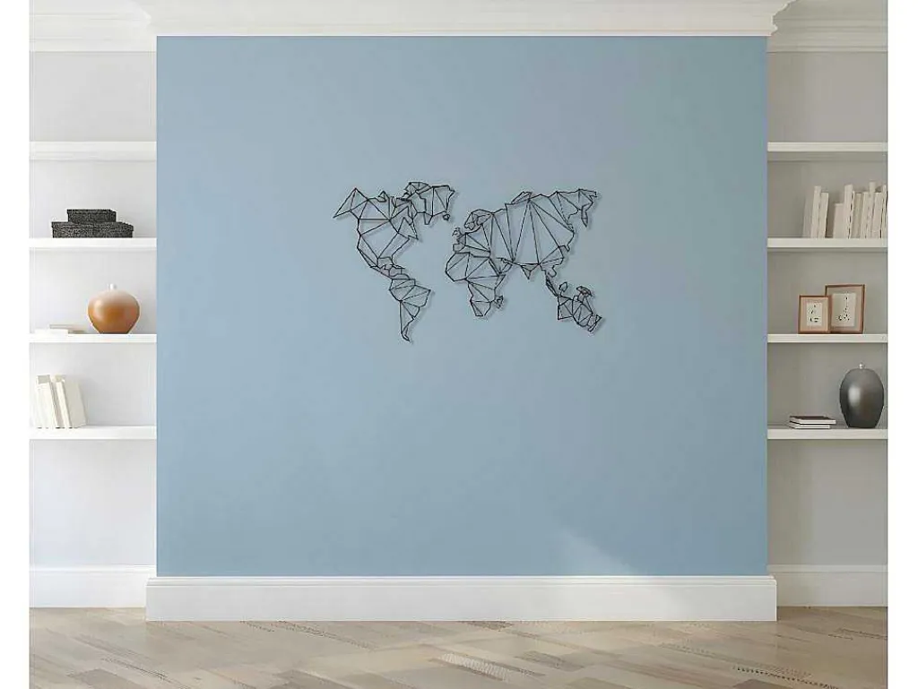 Metalen Decoratie Wereldkaart 4, Zwart, 120X1,5X72 Cm,-EPIKASA Discount