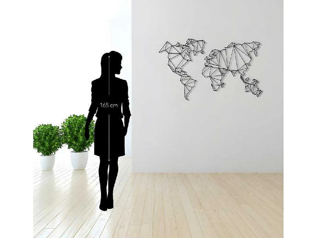 Metalen Decoratie Wereldkaart 4, Zwart, 120X1,5X72 Cm,-EPIKASA Discount