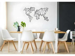 Metalen Decoratie Wereldkaart 4, Zwart, 120X1,5X72 Cm,-EPIKASA Discount