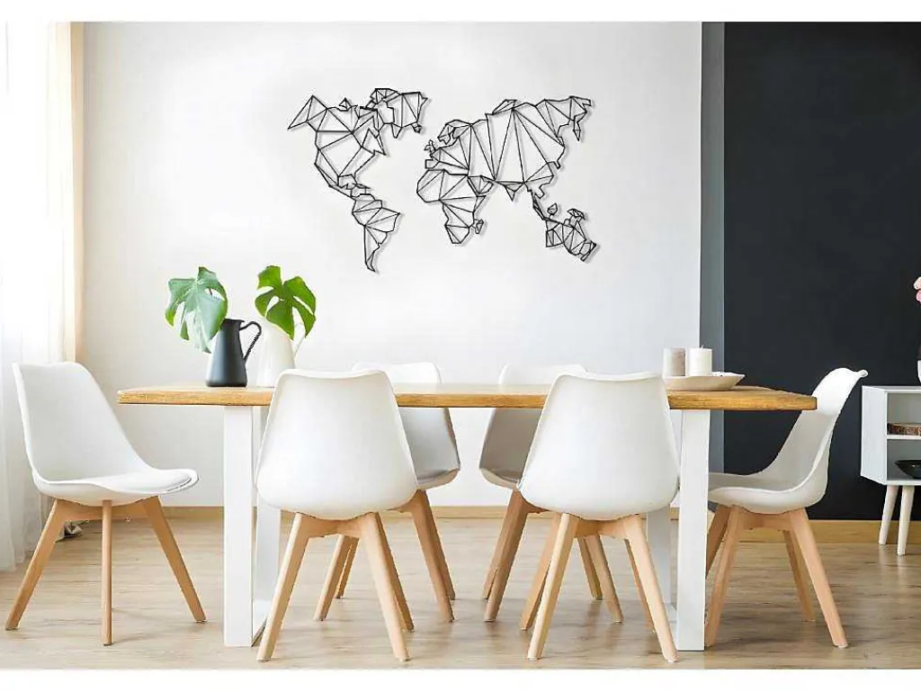 Metalen Decoratie Wereldkaart 4, Zwart, 120X1,5X72 Cm,-EPIKASA Discount