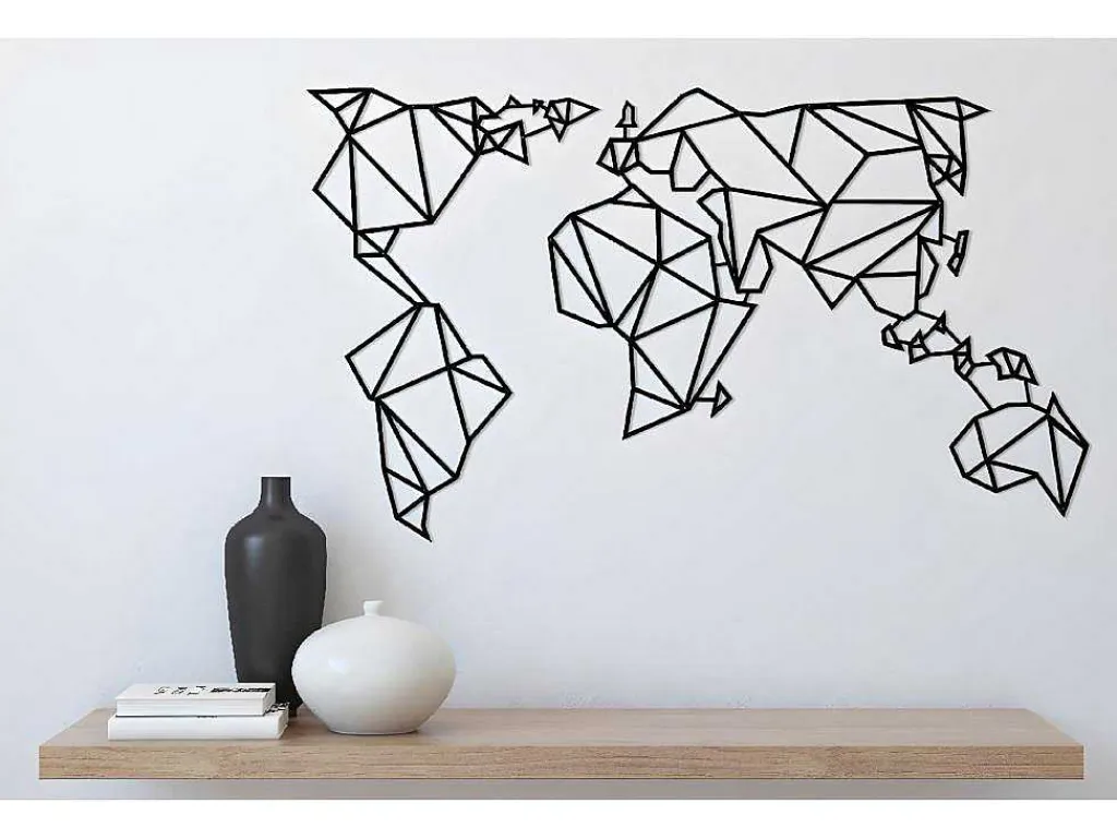 Metalen Decoratie Wereldkaart 21, Zwart, 140X1,5X80 Cm,-EPIKASA Sale