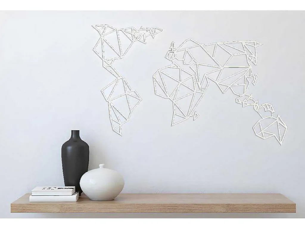 Metalen Decoratie Wereldkaart 19, Wit, 100X1,5X58 Cm,-EPIKASA