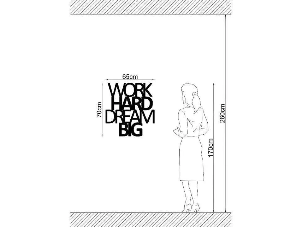 Metalen Decoratie Work Hard Dream Big 1, Zwart, 65X1,5X70 Cm,-EPIKASA