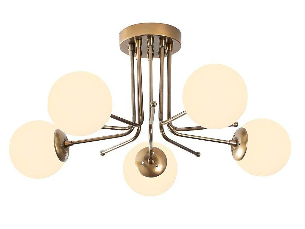 Metalen Plafondlamp Met 5 Lampen Daisy - D80 X H34 Cm - Wit En Goud-OZAIA Best