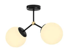 Metalen Plafondlamp Met 2 Bollen Damar - L. 44 X H. 28 Cm - Zwart En Goudkleurig-OZAIA New