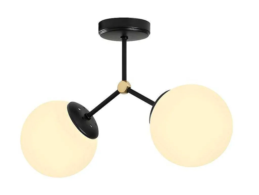 Metalen Plafondlamp Met 2 Bollen Damar - L. 44 X H. 28 Cm - Zwart En Goudkleurig-OZAIA New