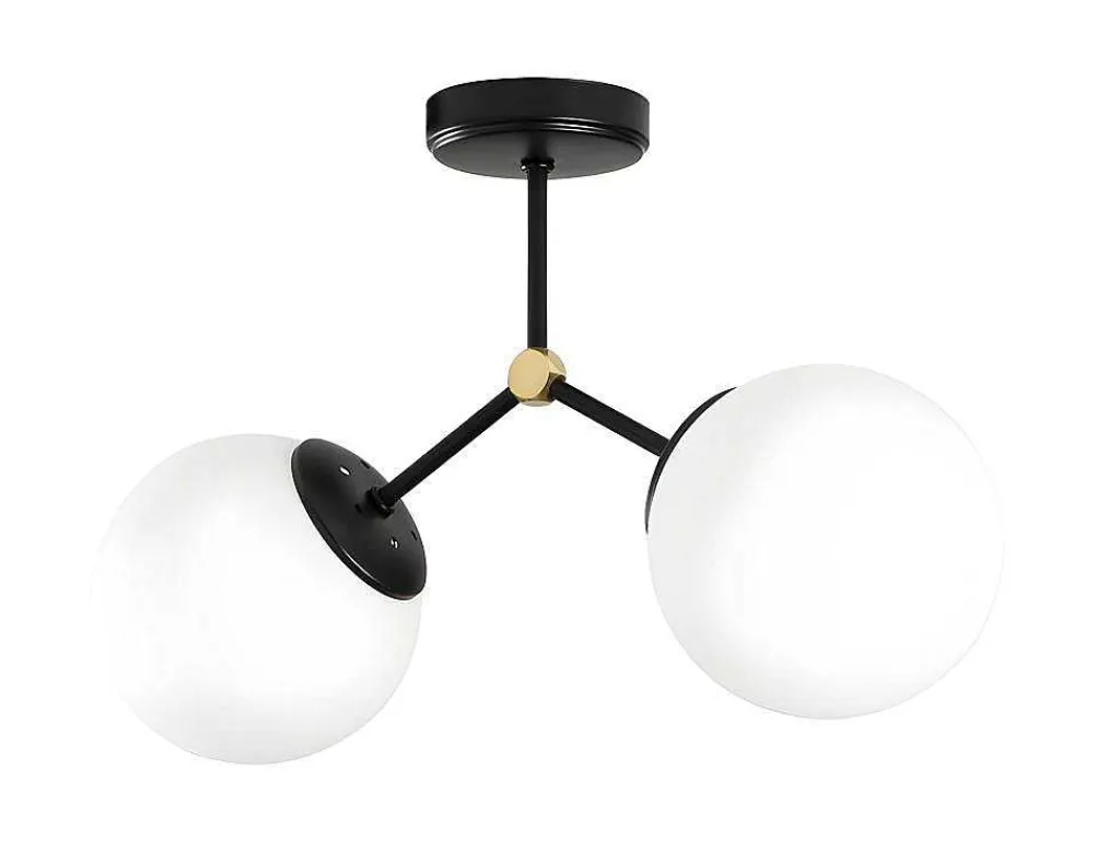 Metalen Plafondlamp Met 2 Bollen Damar - L. 44 X H. 28 Cm - Zwart En Goudkleurig-OZAIA New