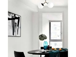 Metalen Plafondlamp Met 2 Bollen Damar - L. 44 X H. 28 Cm - Zwart En Goudkleurig-OZAIA New